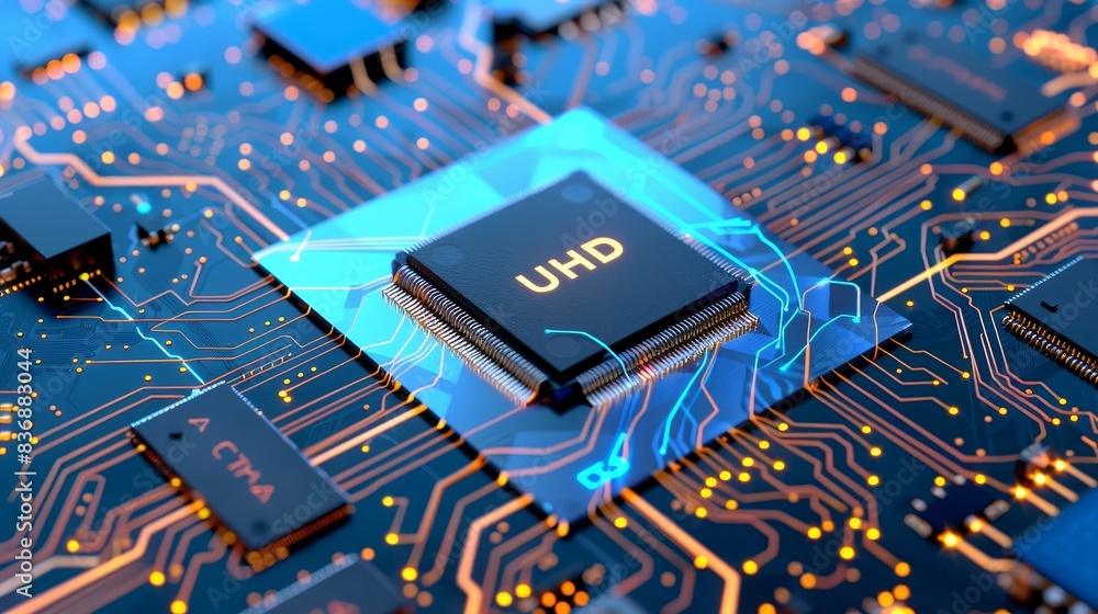 A cutting-edge AI processor chip for high-performance computing. A cutting-edge AI processor chip for high-performance computing.