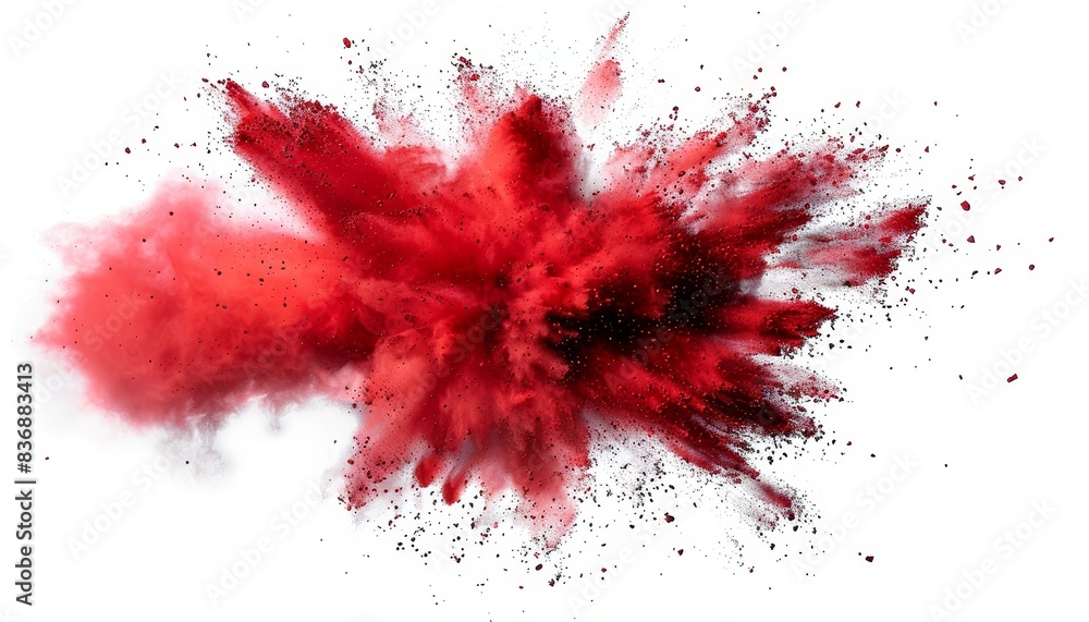 Isolated scarlet powder burst with sharp focus, suitable for use in 4K projects. Isolated scarlet powder burst with sharp focus, suitable for use in 4K projects.