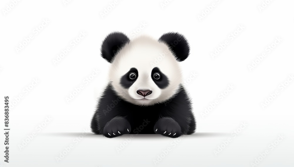 Cute baby panda with big eyes sitting on white background, ideal for use in stock photos, advertisements, and animal-friendly promotions. Cute baby panda with big eyes sitting on white background, ideal for use in stock photos, advertisements, and animal-friendly promotions.