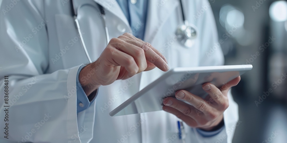 Doctor using a digital tablet. Modern healthcare technology and professional medical practice in a hospital setting. Doctor using a digital tablet. Modern healthcare technology and professional medical practice in a hospital setting.