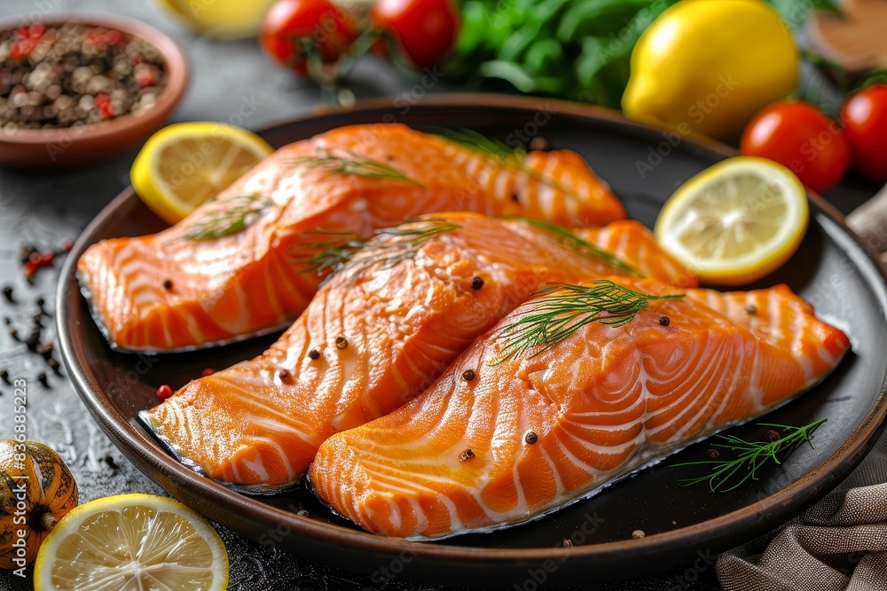 Perfect for food blogs, cookbooks, or any project requiring a captivating visual of salmon cuisine. Perfect for food blogs, cookbooks, or any project requiring a captivating visual of salmon cuisine.