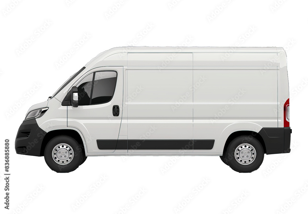 A white van is parked on a white background A white van is parked on a white background