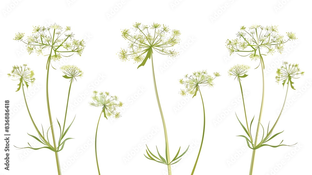 Delicate white flowers on tall green stems isolated on white background. Ideal for nature, botanical, or floral design projects. Delicate white flowers on tall green stems isolated on white background. Ideal for nature, botanical, or floral design projects.
