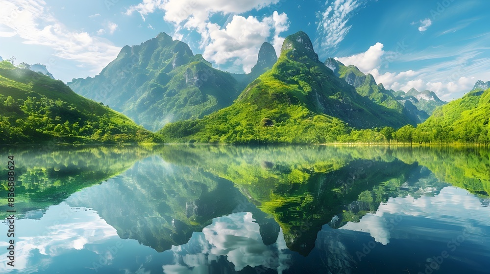 Fototapeta premium Majestic Mountain Landscape Reflected in Pristine Alpine Lake