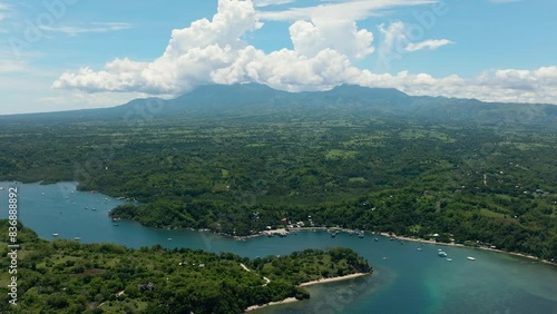 Wallpaper Mural Aerial drone of bay with boats on the background of mountains. Negros, Philippines. Torontodigital.ca