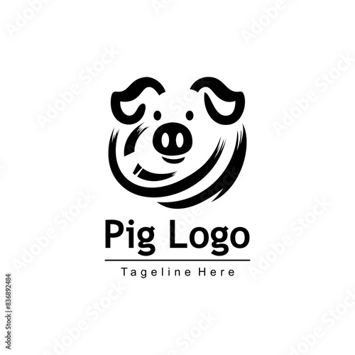 pig head logo design with additional lines made like brush strokes