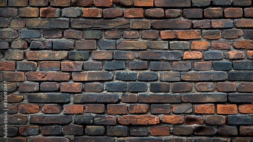 Fototapeta premium Brick wall background wallpaper featuring a rustic and textured surface, perfect for adding an urban or vintage aesthetic to any space.