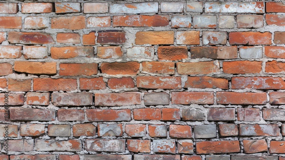 Fototapeta premium Brick wall background wallpaper featuring a rustic and textured surface, perfect for adding an urban or vintage aesthetic to any space.