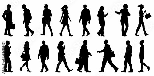 Businessman and businesswoman walking silhouette. silhouettes of business people set vector