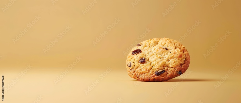 Oatmeal Raisin Cookie, Closeup, Delicious Dessert, Warm Beige Background, Copy Space Oatmeal Raisin Cookie, Closeup, Delicious Dessert, Warm Beige Background, Copy Space