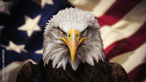 Majestic Bald Eagle with American Flag