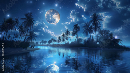 night landscape with moon and stars