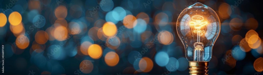 Insightful Glow A classic light bulb shining brightly, the clear light contrasting with a deep blue bokeh, signifying clarity and insight Insightful Glow A classic light bulb shining brightly, the clear light contrasting with a deep blue bokeh, signifying clarity and insight