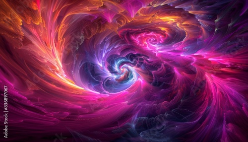 Description: Ultra-sharp photo of colorful vortex energy with cosmic spiral waves and multicolor
