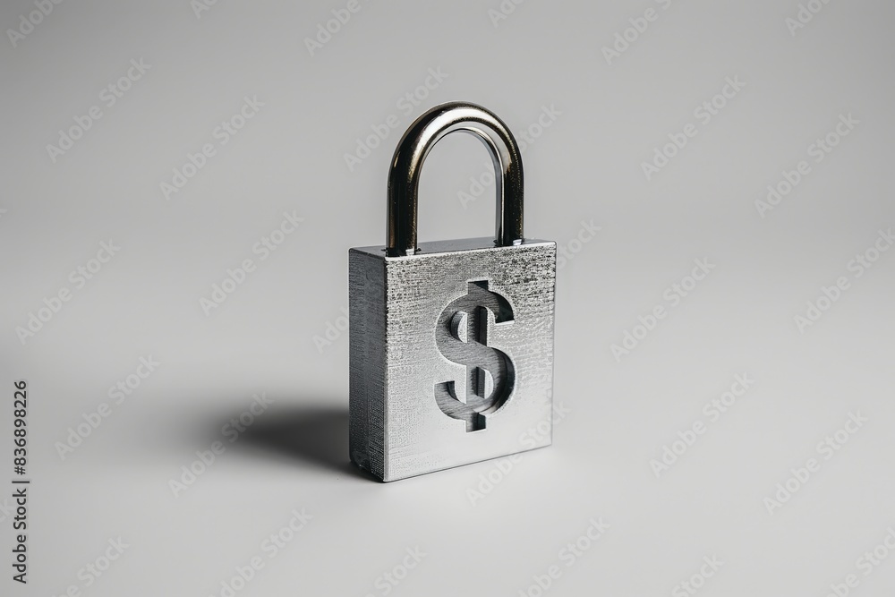 Cadenas métallique avec symbole dollar en gros plan Cadenas métallique avec symbole dollar en gros plan