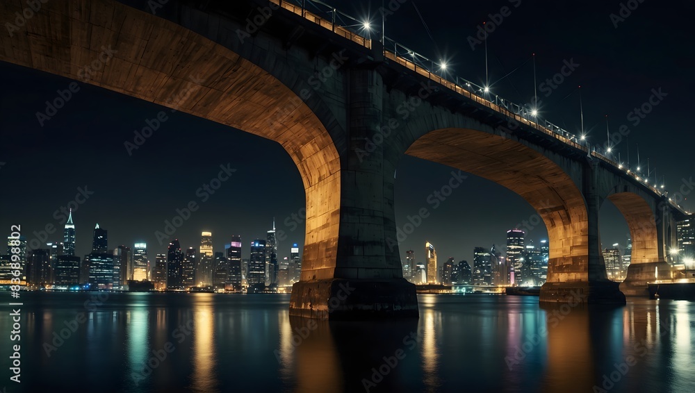 The chaos of a daring heist unfolding beneath the flickering lights of a bustling bridge at midnight ai_generated