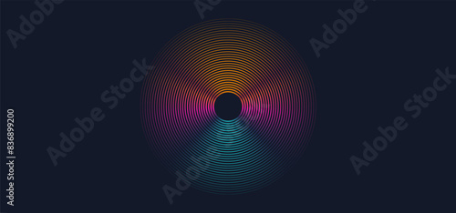 3D Lines Circle with Abstract Rings, Ripple. Background Modern Abstract Signal Radar. Vector Illustration for Banner, Poster, Postcard, Brochure.