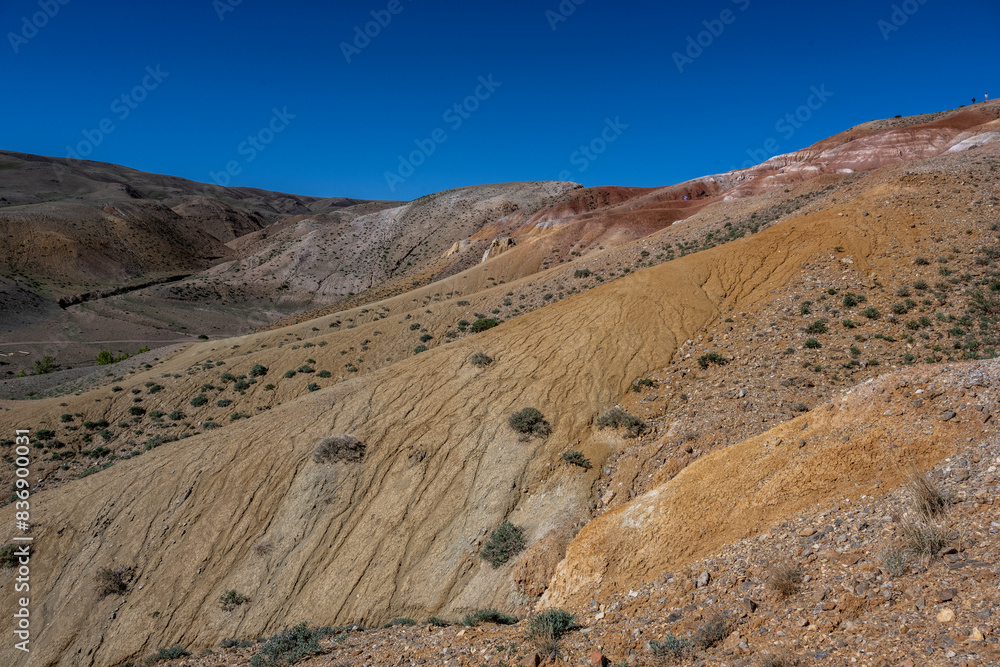 panoramic landscape with unusual red mountains with a Martian view filmed from a drone in Altai in May panoramic landscape with unusual red mountains with a Martian view filmed from a drone in Altai in May
