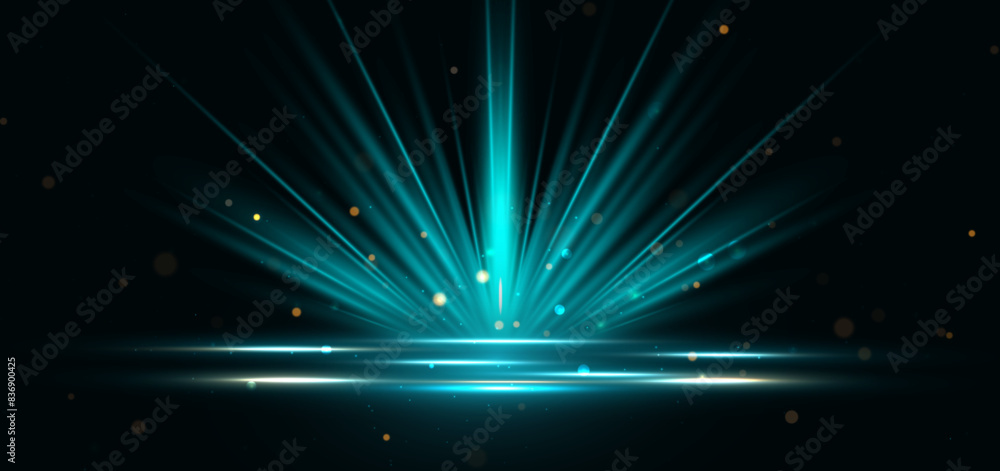 Obraz premium Abstract glowing green vertical lighting lines on dark background with lighting effect and sparkle with copy space for text. Luxury design style.