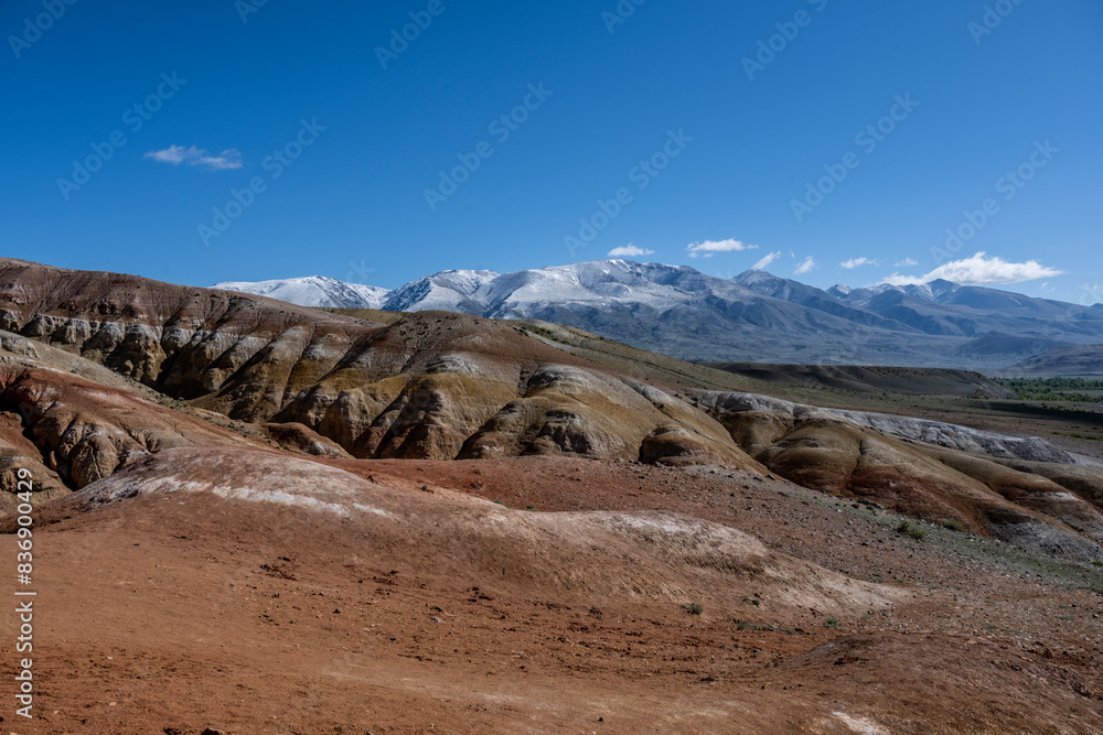 panoramic landscape with unusual red mountains with a Martian view filmed from a drone in Altai in May panoramic landscape with unusual red mountains with a Martian view filmed from a drone in Altai in May