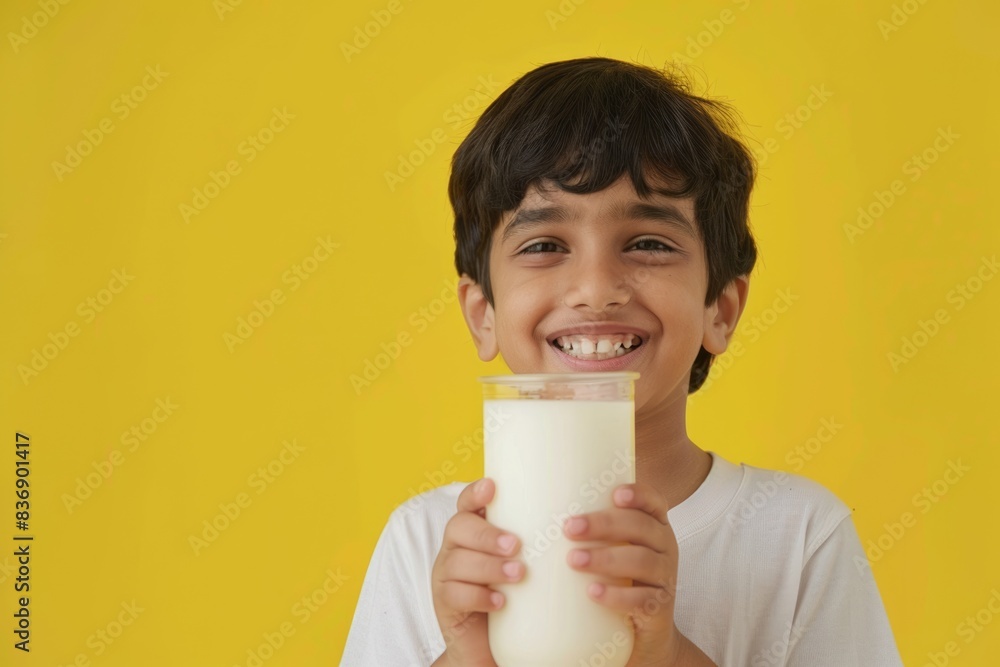 Boy with milk moustache and healthy breakfast drink. Boy with milk moustache and healthy breakfast drink.
