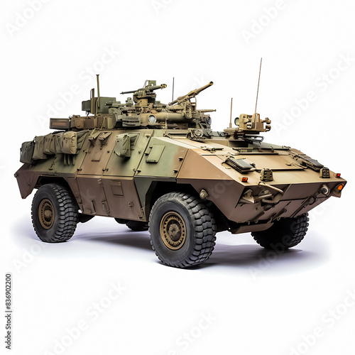 Armored Military Vehicle with Mounted Weapons and Tactical Equipment on White Background - High-Resolution Stock Photo for Defense  Security  and Military Themes
