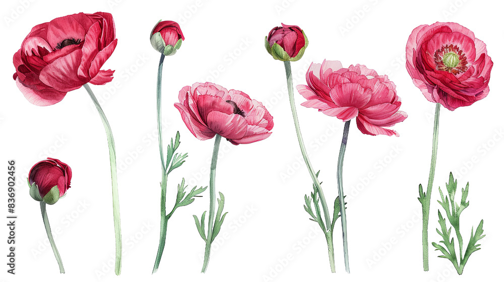 Vibrant Watercolor Collection of Gaillardia Isolated on White Background Vibrant Watercolor Collection of Gaillardia Isolated on White Background