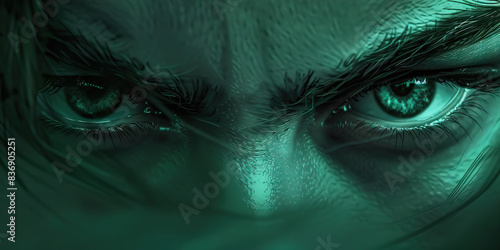Contempt (Green): A raised eyebrow or slight sneer, indicating disdain or scorn