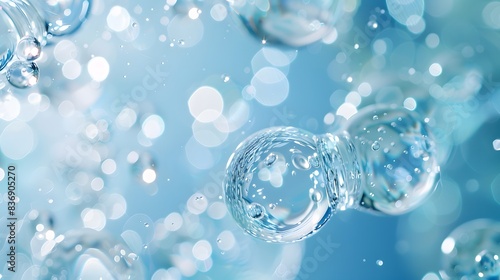 Wallpaper Mural A closeup of transparent water molecules, each with their own unique shape and size, floating in the air against a light blue background. Torontodigital.ca