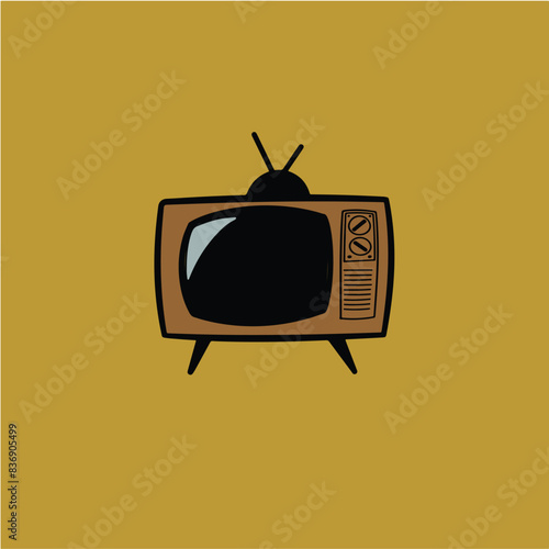 vector ancient tube tv with yellow background