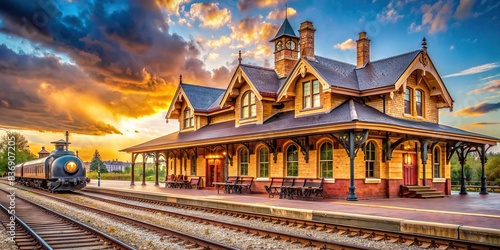Historical train station from the 1800s-1900s capturing the golden age of railway travel, train station, historical, vintage, railway, travel, old-fashioned, architecture, platform photo