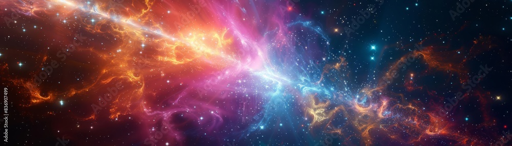 Vibrant cosmic light explosion in deep space, bright starburst with a spectrum of neon colors, abstract celestial event Vibrant cosmic light explosion in deep space, bright starburst with a spectrum of neon colors, abstract celestial event