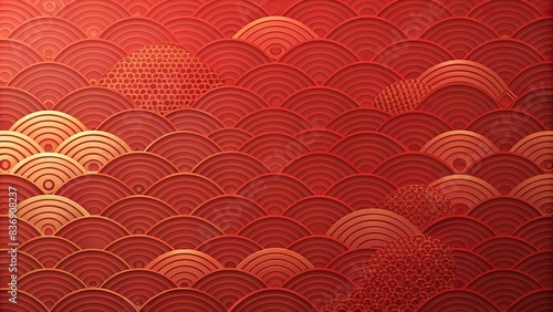 Waved red background with wavy pattern and Chinese New Year festivities  minimalist color palette  circular shapes