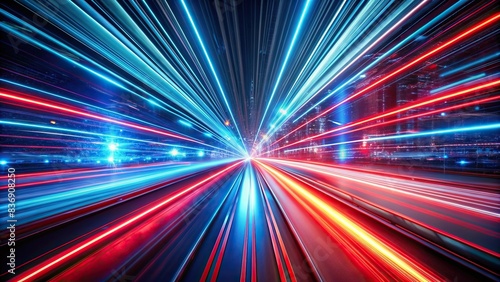 Dynamic of high-speed light trails in red and blue creating a futuristic backdrop