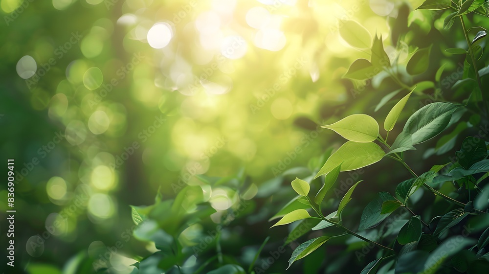 A green background with blurred foliage and sunlight, creating an atmosphere of nature and environmental care. for eco-friendly products or sustainability marketing materials. A green background with blurred foliage and sunlight, creating an atmosphere of nature and environmental care. for eco-friendly products or sustainability marketing materials.
