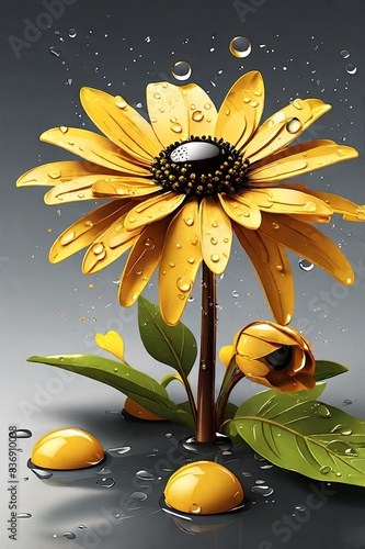 3D Rendered Black-Eyed Susan with Dew Drops photo