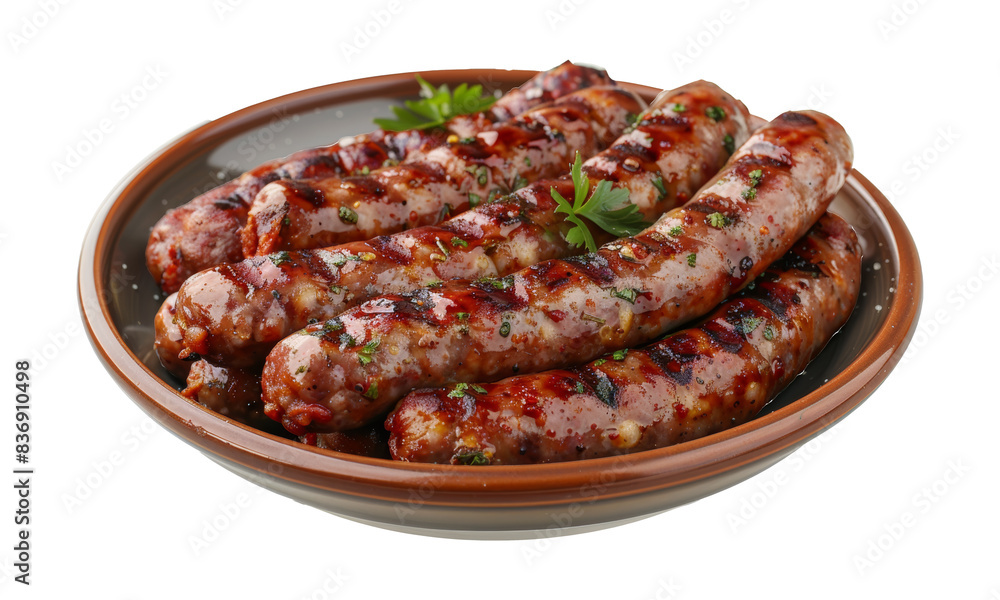 grilled sausage on a plate isolated on transparent background grilled sausage on a plate isolated on transparent background