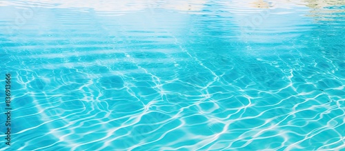 Blue swimming pool texture background with copy space image of clear water.