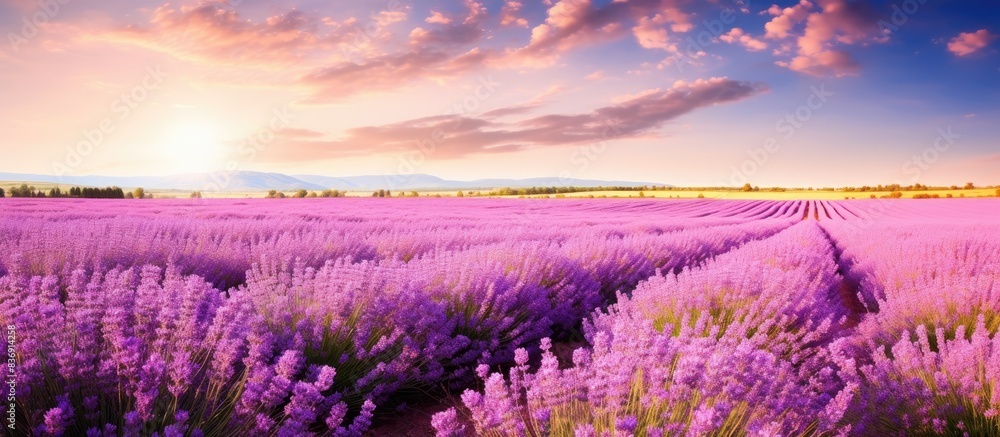 Fototapeta premium Stunning lavender field showcasing beautiful nature with vibrant flowers in a tranquil setting, perfect for a copy space image.
