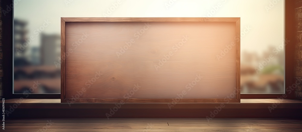 Blurry window backdrop with a wooden blank board for copy space image. Blurry window backdrop with a wooden blank board for copy space image.