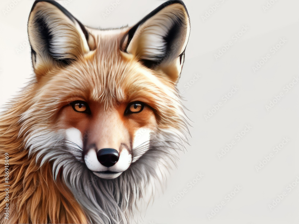 Fototapeta premium 3d Illustration of line pencil drawing female face silhouette sharp shadows white background , cute fox head vector design , fox logo , red fox head design