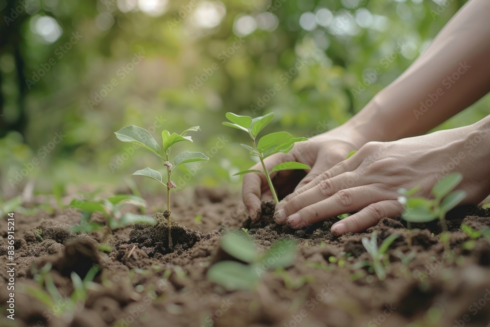 Fototapeta premium Planting trees for growth and environmental protection.