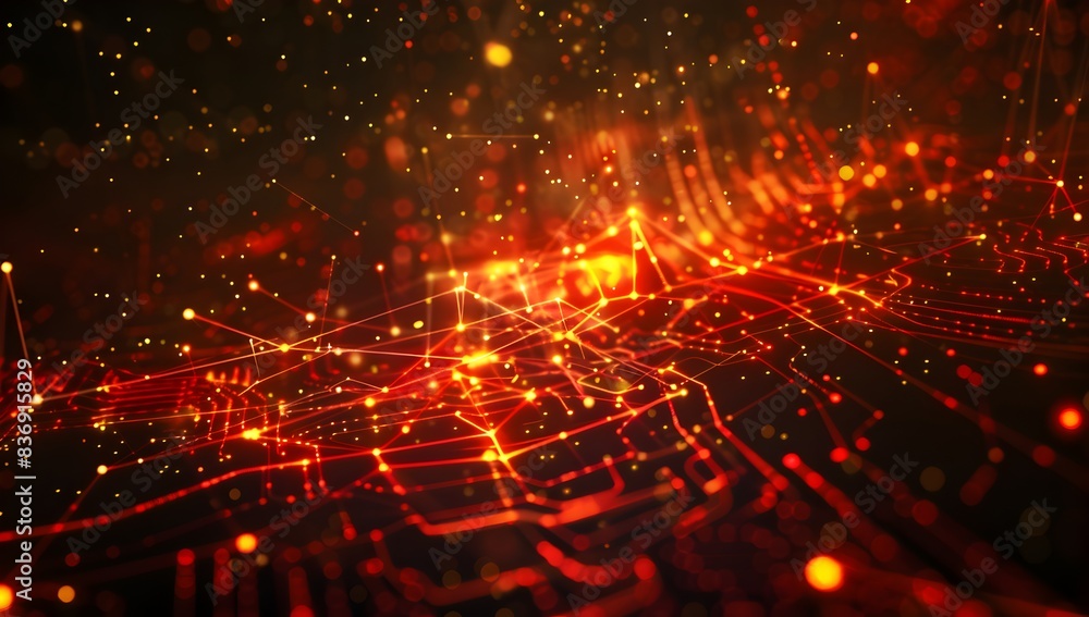 abstract background of glowing lines and geometric shapes on black, red and yellow colors
abstract background of glowing lines and geometric shapes on black, red and yellow colors