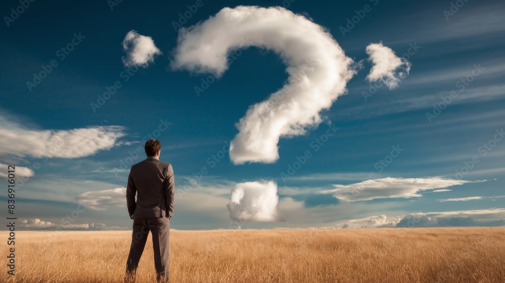 A unique cloud formation shapes a question mark, with smaller clouds forming the tail A unique cloud formation shapes a question mark, with smaller clouds forming the tail