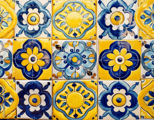 Majolica floor tiles with patterns. Abstract geometric seamless pattern background.