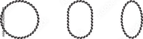 Set of Rope frames Borders of different geometric shapes. round, oval and square, hexagonal. Editable rope frame border isolated on white background.