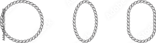 Set of Braided Rope frames Borders of different geometric shapes. round, oval and square, hexagonal. Editable rope frame border isolated on white background.