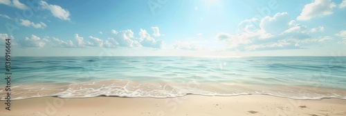 Idyllic Beach Scene with Clear Sky, Bright Sunlight, and Vast Copy Space for Easy Text