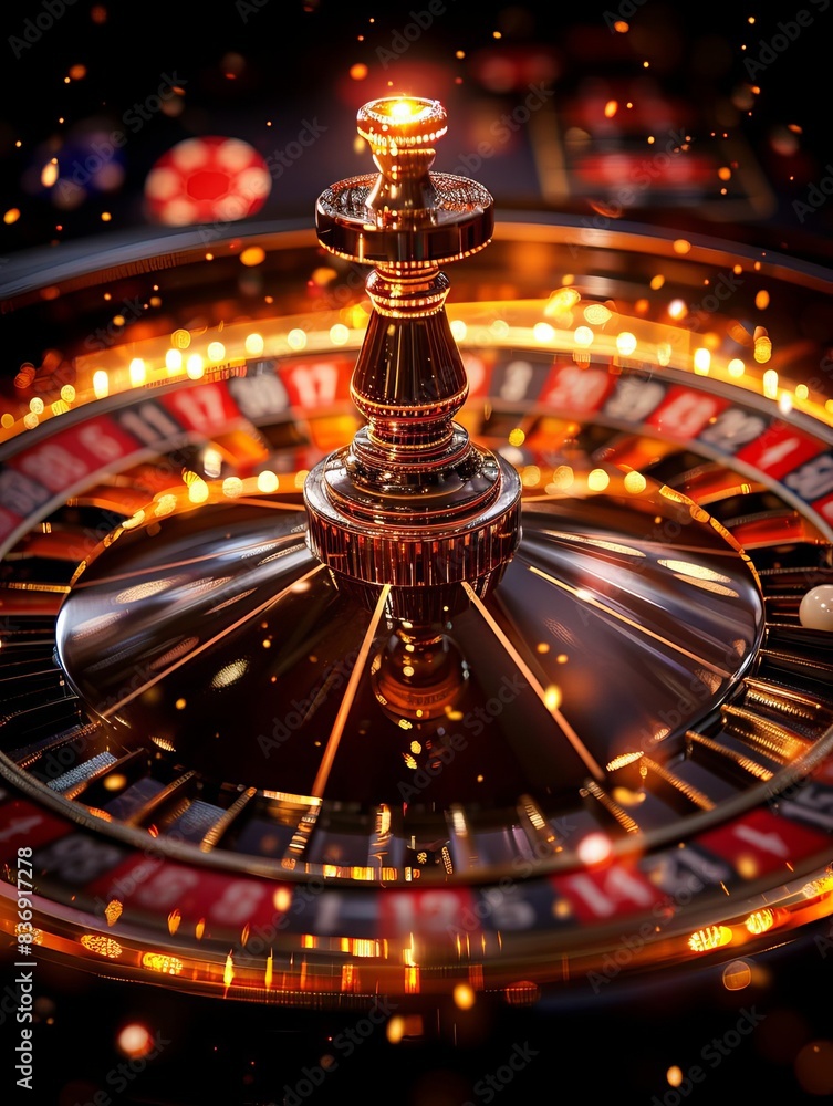 Close-up of a brightly lit roulette wheel in a casino, with dynamic motion and sparks, symbolizing excitement and chance. Close-up of a brightly lit roulette wheel in a casino, with dynamic motion and sparks, symbolizing excitement and chance.