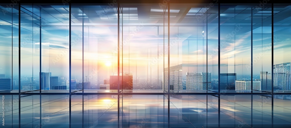Empty modern business office skyscrapers. High-rise buildings in commercial district with blue sky and sunshine. Bright and modern high tech office background Empty modern business office skyscrapers. High-rise buildings in commercial district with blue sky and sunshine. Bright and modern high tech office background